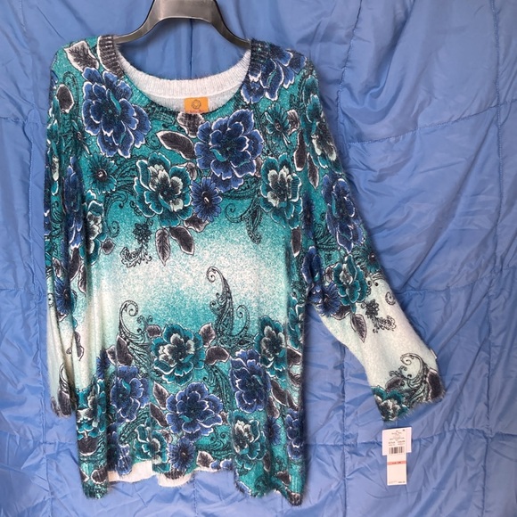 Relisted Ruby Rd sweater floral print ombré fuzzy pullover boho casual office 2X - Picture 11 of 17